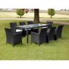 9 Piece Patio Dining Set with Cushions Poly Rattan Black