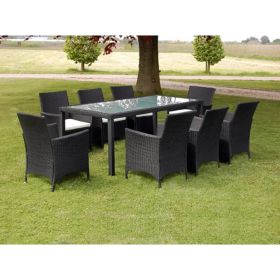 9 Piece Patio Dining Set with Cushions Poly Rattan Black