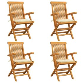 Patio Chairs with Cream Cushions 4 pcs Solid Teak Wood