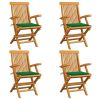 Patio Chairs with Green Cushions 4 pcs Solid Teak Wood