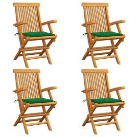 Patio Chairs with Green Cushions 4 pcs Solid Teak Wood