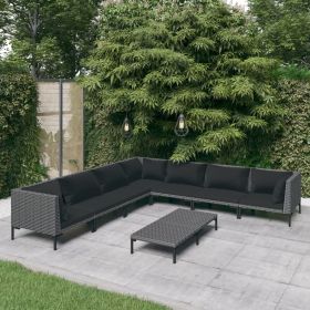 8 Piece Patio Lounge Set with Cushions Poly Rattan Dark Gray