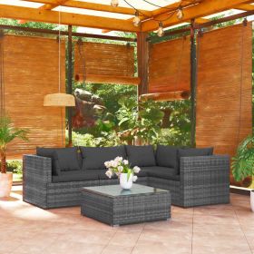 5 Piece Patio Lounge Set with Cushions Poly Rattan Gray