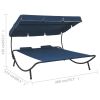 Patio Lounge Bed with Canopy and Pillows Blue