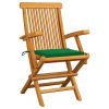Patio Chairs with Green Cushions 4 pcs Solid Teak Wood