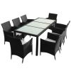 9 Piece Patio Dining Set with Cushions Poly Rattan Black