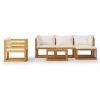 6 Piece Patio Lounge Set with Cushion Cream Solid Acacia Wood
