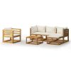 6 Piece Patio Lounge Set with Cushion Cream Solid Acacia Wood