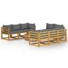 9 Piece Patio Lounge Set with Cushion Solid Acacia Wood