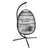 Large Folding Hanging Egg Chair with Stand Outdoor Patio Swing Egg Chair with Grey Cushion;  330LBS Capacity