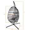 Large Folding Hanging Egg Chair with Stand Outdoor Patio Swing Egg Chair with Grey Cushion;  330LBS Capacity