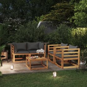 5 Piece Patio Lounge Set with Cushion Solid Acacia Wood (Color: Grey)