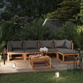 6 Piece Patio Lounge Set with Cushion Solid Acacia Wood (Color: Grey)